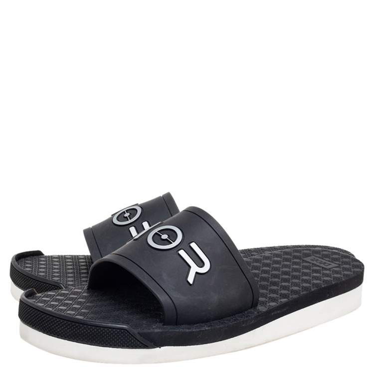 Pre Owned Dior Black Rubber Logo Slide Sandals Size 42
