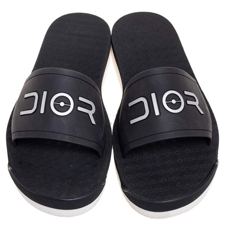 Pre Owned Dior Black Rubber Logo Slide Sandals Size 42