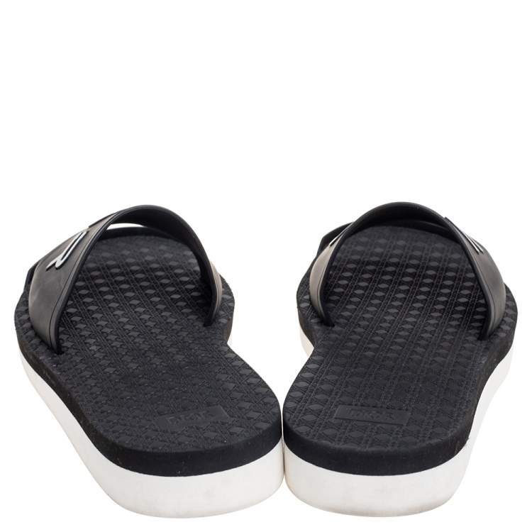 Pre Owned Dior Black Rubber Logo Slide Sandals Size 42