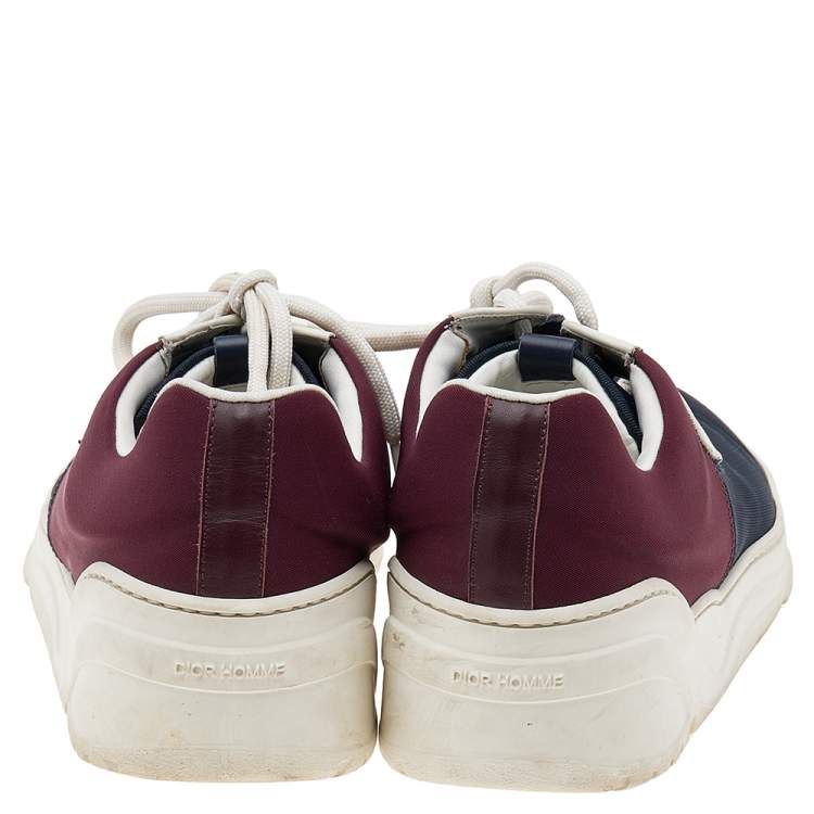 Pre Owned Dior Navy Blue/Burgundy Fabric And Leather B17 Low Top Sneakers Size 43