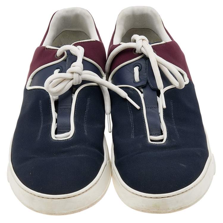 Pre Owned Dior Navy Blue/Burgundy Fabric And Leather B17 Low Top Sneakers Size 43