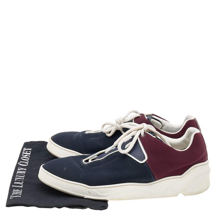 Pre Owned Dior Navy Blue/Burgundy Fabric And Leather B17 Low Top Sneakers Size 43
