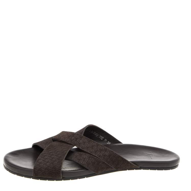 Pre Owned Dior Brown Suede Crisscross Flat Slides Size 39