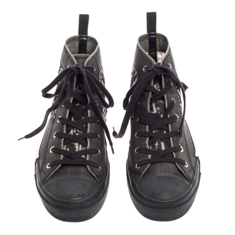 Pre Owned Dior Black Mesh And Oblique B-23 High Top Sneakers Size 43