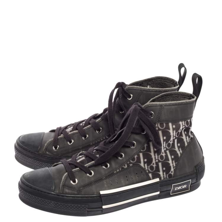 Pre Owned Dior Black Mesh And Oblique B-23 High Top Sneakers Size 43