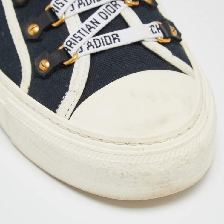 Pre Owned Dior Navy Blue/White Canvas  Walk'n'Dior Low Top Sneakers  Size 40