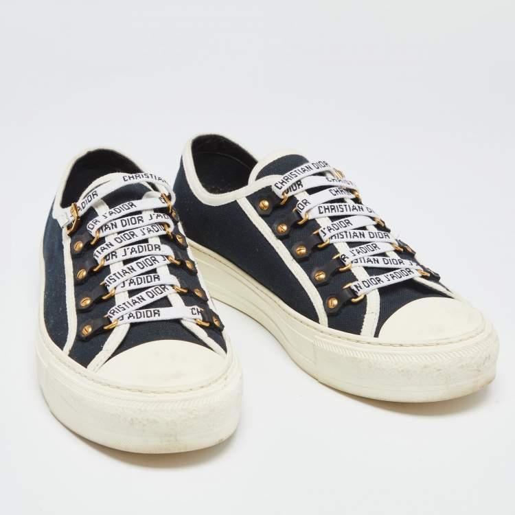 Pre Owned Dior Navy Blue/White Canvas  Walk'n'Dior Low Top Sneakers  Size 40