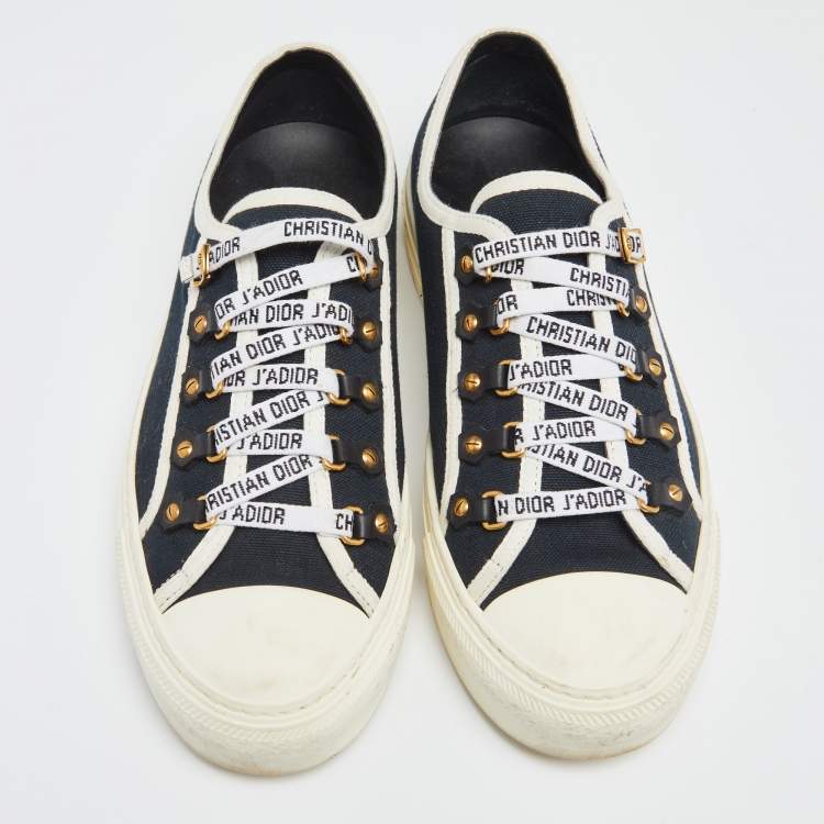 Pre Owned Dior Navy Blue/White Canvas  Walk'n'Dior Low Top Sneakers  Size 40