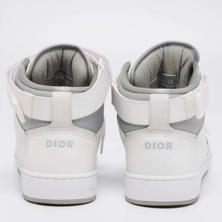 Pre Owned Dior White/Grey Leather B27 High Top Sneakers Size 46