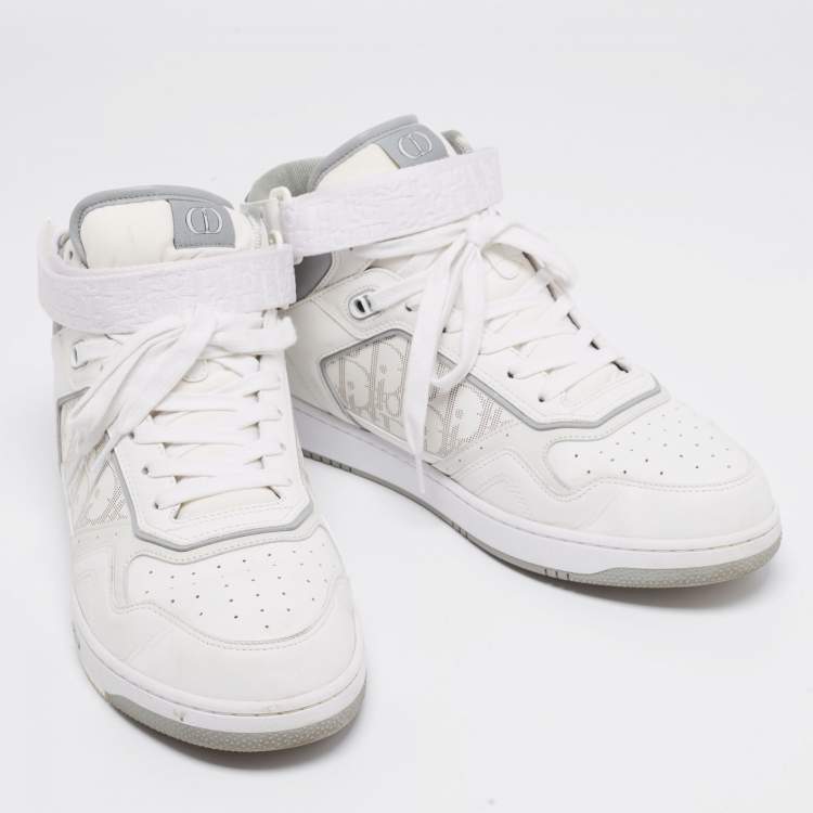 Pre Owned Dior White/Grey Leather B27 High Top Sneakers Size 46
