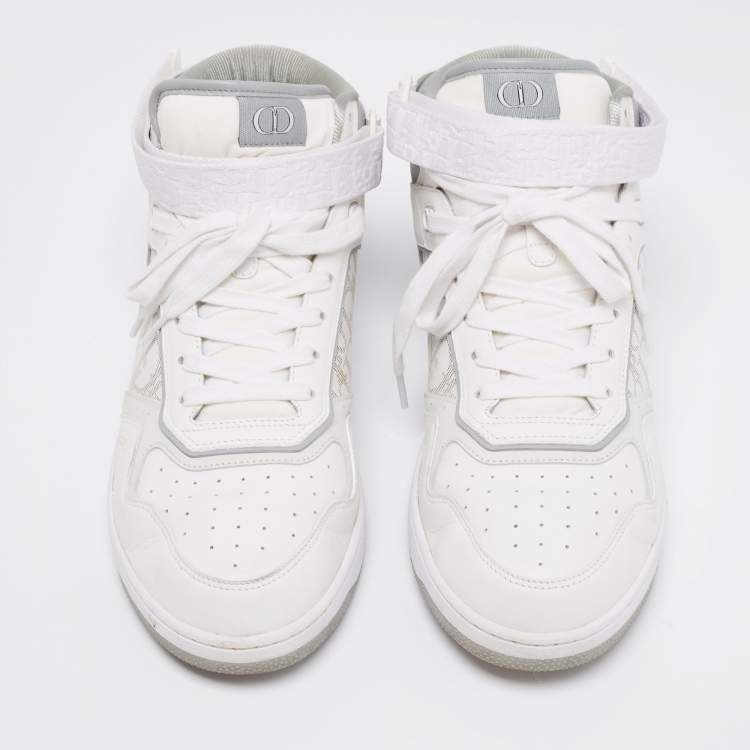 Pre Owned Dior White/Grey Leather B27 High Top Sneakers Size 46