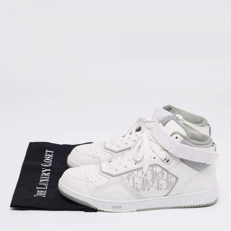 Pre Owned Dior White/Grey Leather B27 High Top Sneakers Size 46