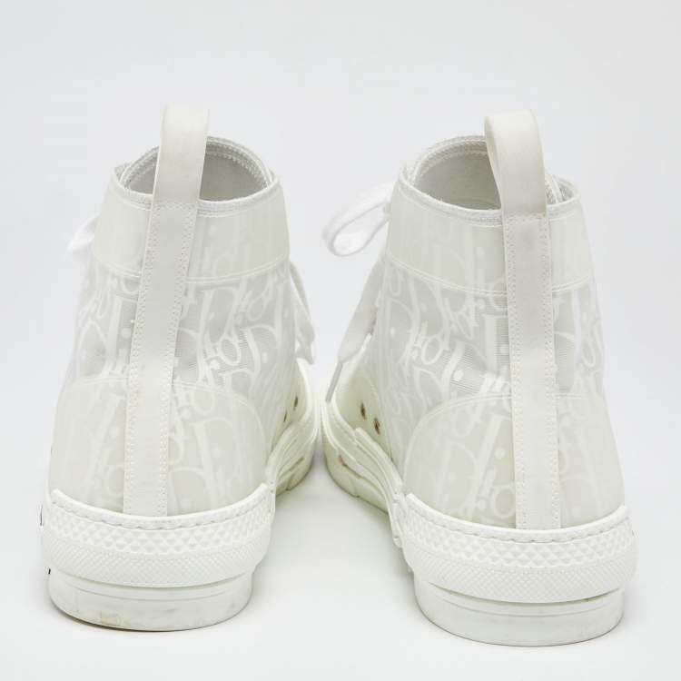 Pre Owned Dior White Oblique Mesh And PVC B23 High Top Sneakers Size 46.5