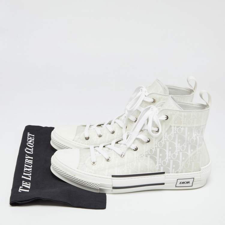 Pre Owned Dior White Oblique Mesh And PVC B23 High Top Sneakers Size 46.5