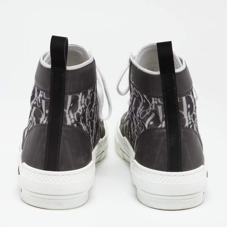 Pre Owned Dior Black/White Oblique Mesh And PVC B23 High Top Sneakers Size 46