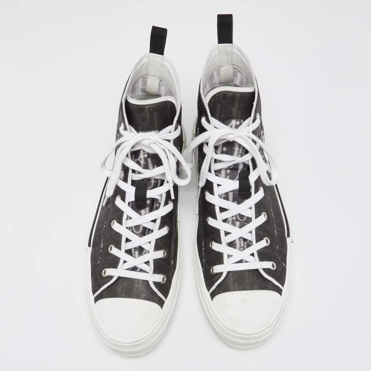 Pre Owned Dior Black/White Oblique Mesh And PVC B23 High Top Sneakers Size 46