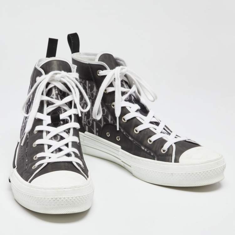 Pre Owned Dior Black/White Oblique Mesh And PVC B23 High Top Sneakers Size 46
