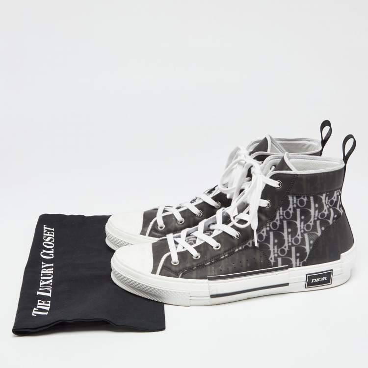 Pre Owned Dior Black/White Oblique Mesh And PVC B23 High Top Sneakers Size 46