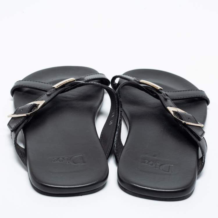 Pre Owned Dior Black Leather Crisscross Flat Sandals Size 40 