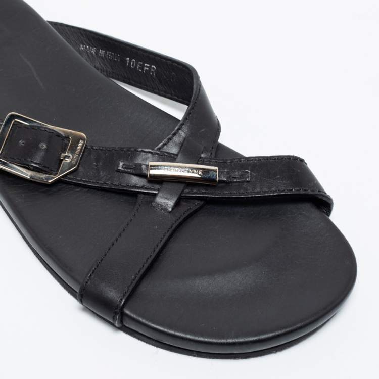 Pre Owned Dior Black Leather Crisscross Flat Sandals Size 40 