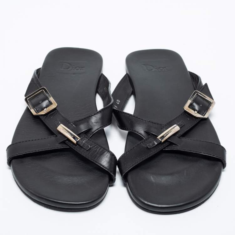 Pre Owned Dior Black Leather Crisscross Flat Sandals Size 40 