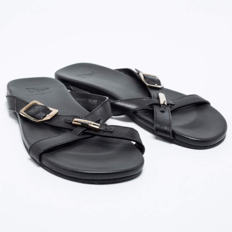 Pre Owned Dior Black Leather Crisscross Flat Sandals Size 40 