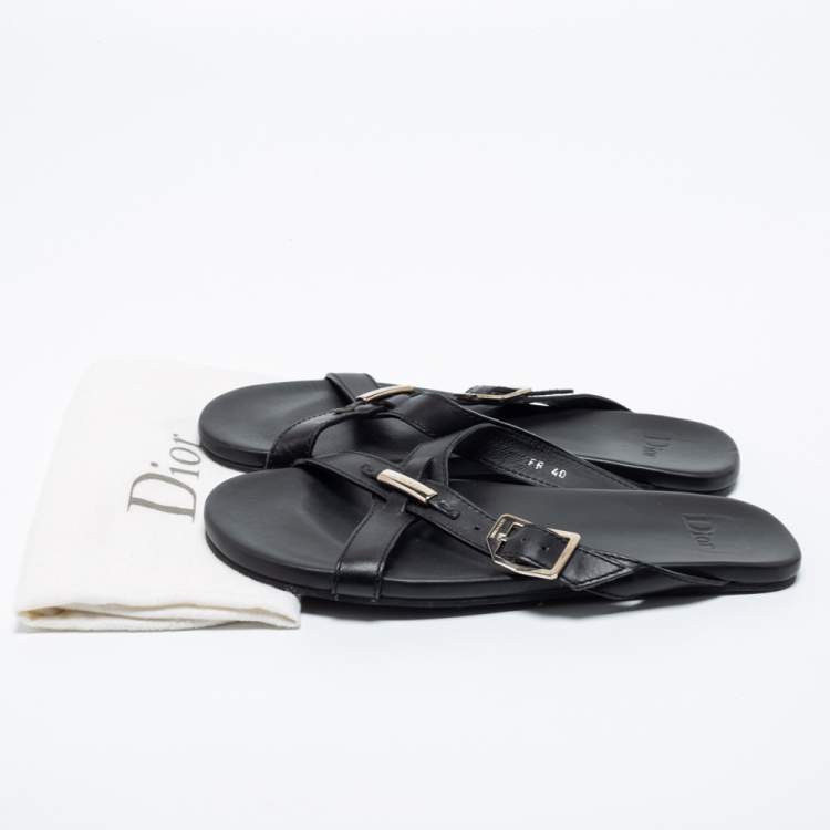 Pre Owned Dior Black Leather Crisscross Flat Sandals Size 40 