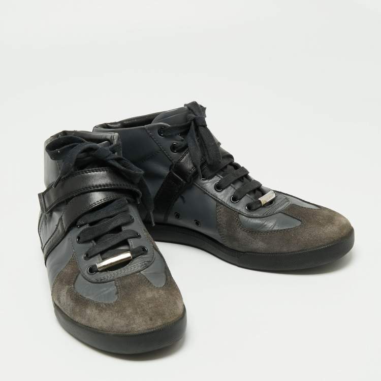 Pre Owned Dior Tri-Color Leather and Suede High-Top Sneakers Size 40.5