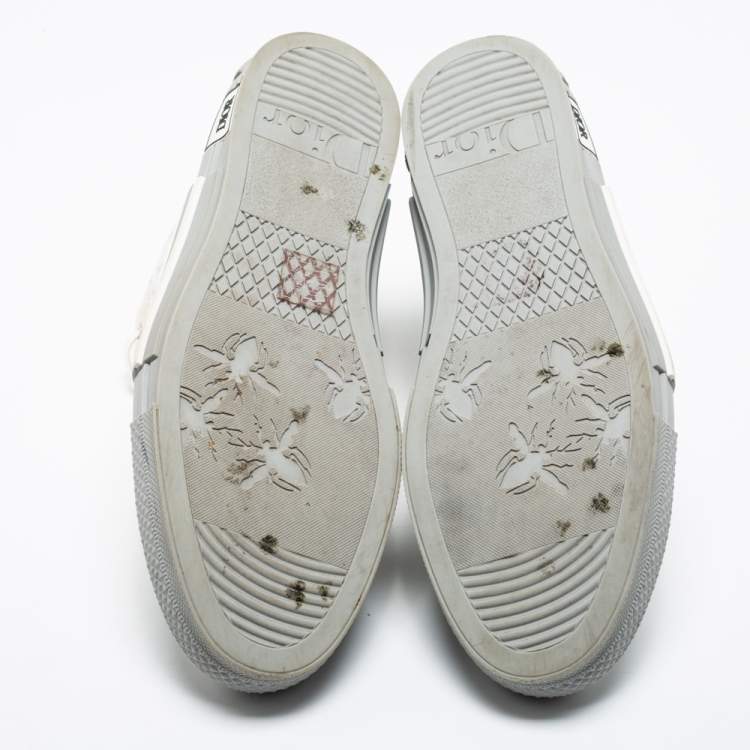 Pre Owned Dior White/Grey Oblique Mesh, PVC and Rubber B23 High-Top Sneakers Size 43