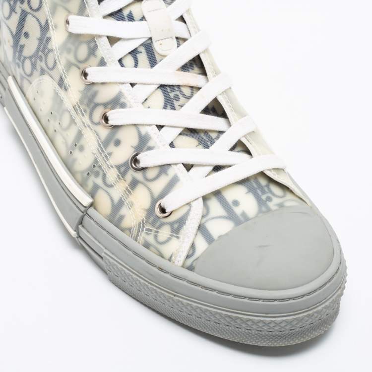 Pre Owned Dior White/Grey Oblique Mesh, PVC and Rubber B23 High-Top Sneakers Size 43