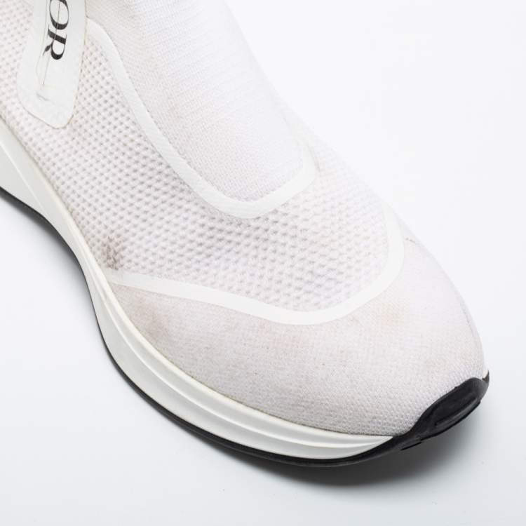 Pre Owned Dior Off-White Mesh and Knit Fabric B25 Sock High-Top Sneakers Size 42.5