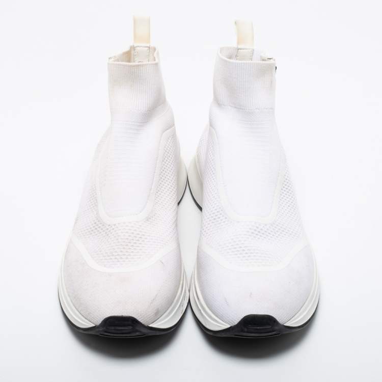 Pre Owned Dior Off-White Mesh and Knit Fabric B25 Sock High-Top Sneakers Size 42.5