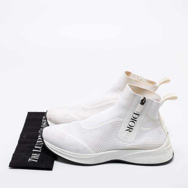 Pre Owned Dior Off-White Mesh and Knit Fabric B25 Sock High-Top Sneakers Size 42.5