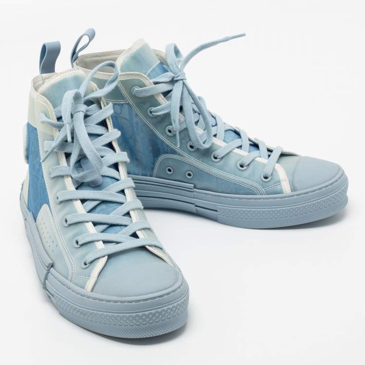 Pre Owned Dior Blue/White Oblique Mesh And PVC B23 High Top Sneakers Size 41.5