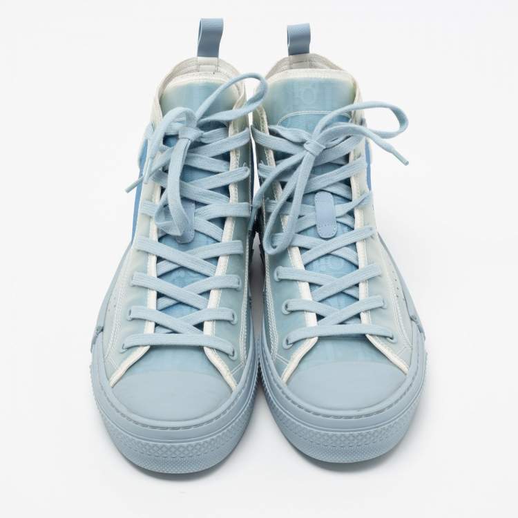 Pre Owned Dior Blue/White Oblique Mesh And PVC B23 High Top Sneakers Size 41.5