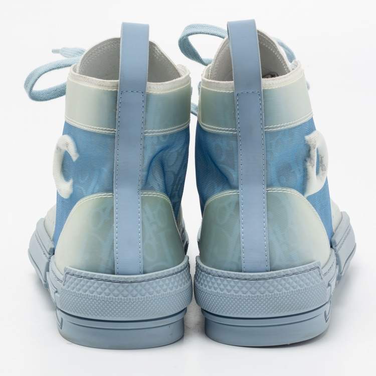 Pre Owned Dior Blue/White Oblique Mesh And PVC B23 High Top Sneakers Size 41.5