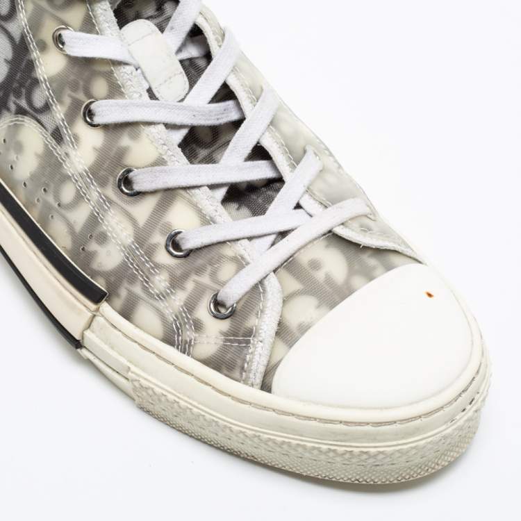 Pre Owned Dior White/Grey Oblique Mesh And Rubber B23 High Top Sneakers Size 43