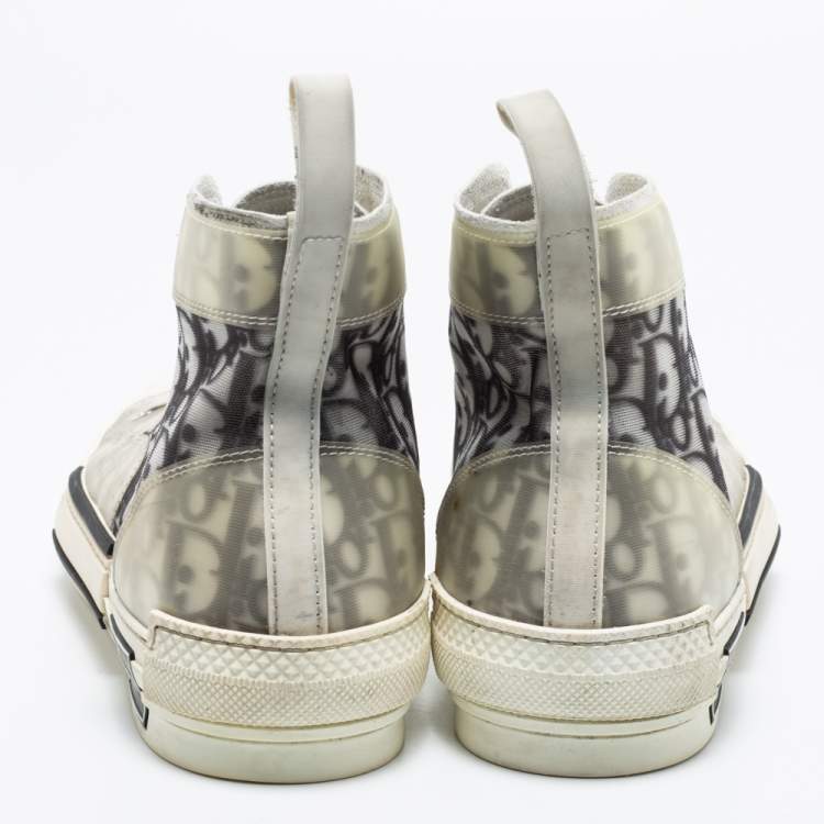 Pre Owned Dior White/Grey Oblique Mesh And Rubber B23 High Top Sneakers Size 43