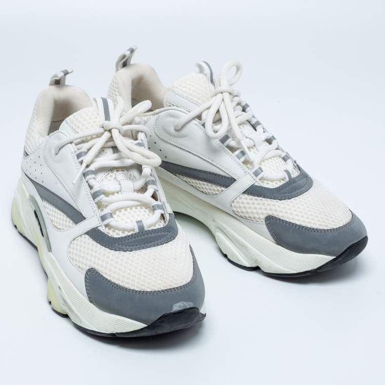 Pre Owned Dior White Leather and Mesh B22 Low-Top Sneakers Size 42