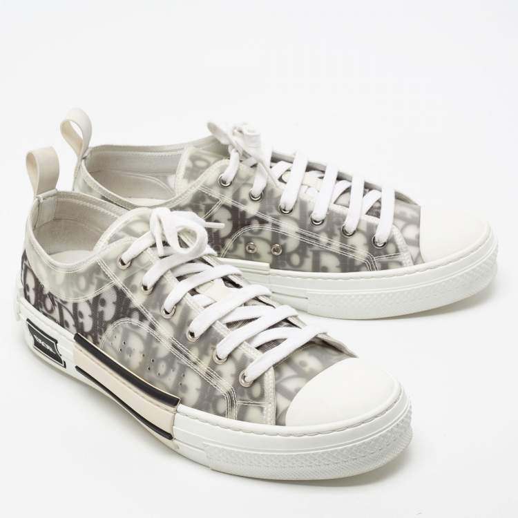 Pre Owned Dior White/Black Oblique Mesh and Rubber B23 Low Top Sneakers Size 43.5