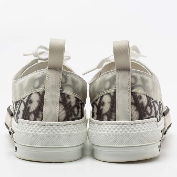 Pre Owned Dior White/Black Oblique Mesh and Rubber B23 Low Top Sneakers Size 43.5