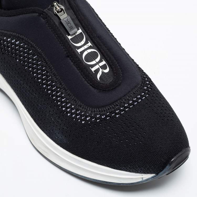 Pre Owned Dior Black Knit Fabric and Neoprene B25 Slip On Sneakers Size 44