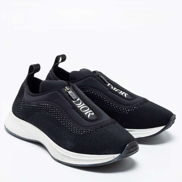 Pre Owned Dior Black Knit Fabric and Neoprene B25 Slip On Sneakers Size 44