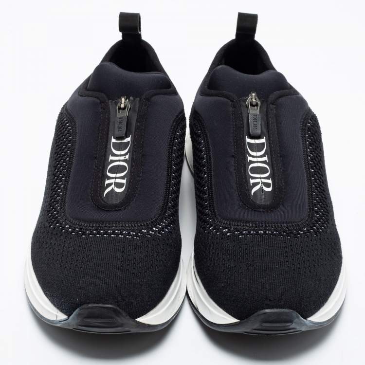 Pre Owned Dior Black Knit Fabric and Neoprene B25 Slip On Sneakers Size 44