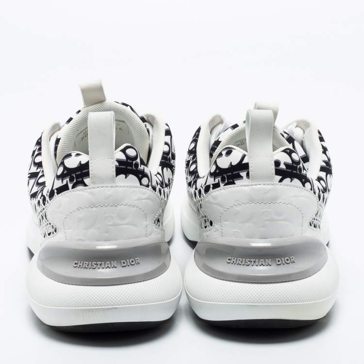 Pre Owned Dior White/Black Oblique Cannage Neoprene and Rubber B24 Low-Top Sneakers Size 46 