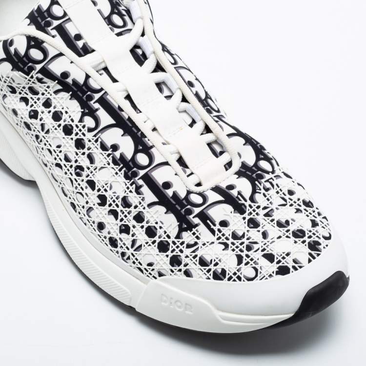 Pre Owned Dior White/Black Oblique Cannage Neoprene and Rubber B24 Low-Top Sneakers Size 46 