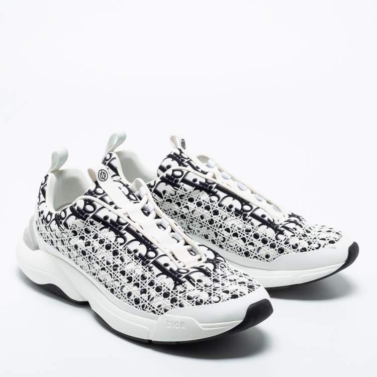 Pre Owned Dior White/Black Oblique Cannage Neoprene and Rubber B24 Low-Top Sneakers Size 46 