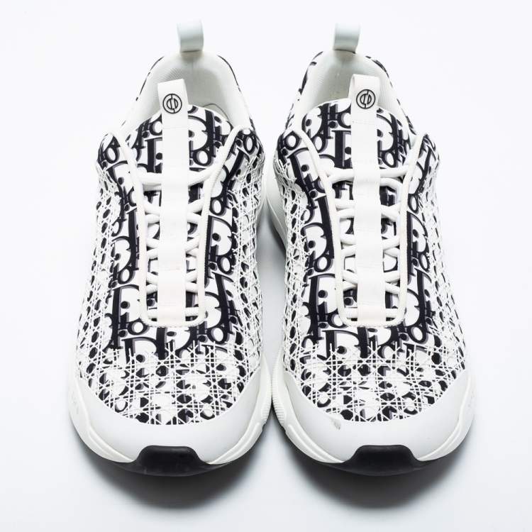 Pre Owned Dior White/Black Oblique Cannage Neoprene and Rubber B24 Low-Top Sneakers Size 46 