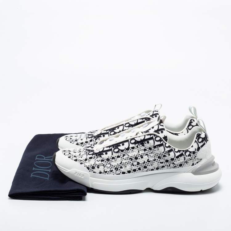 Pre Owned Dior White/Black Oblique Cannage Neoprene and Rubber B24 Low-Top Sneakers Size 46 