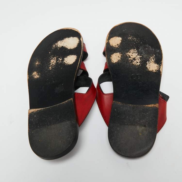 Pre Owned Dior Red Leather Crisscross Slide Sandals Size 40
